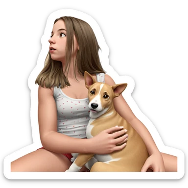 girl with dog indoors sticker