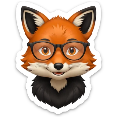 grinning fox caricature hacker side profile, black fur sticker