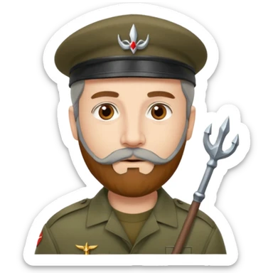 A man in military khaki beret with trident on cockarde with grey beard and brown eyes. sticker