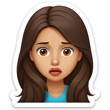 Worried brunette tan and long hair chewing lip sticker
