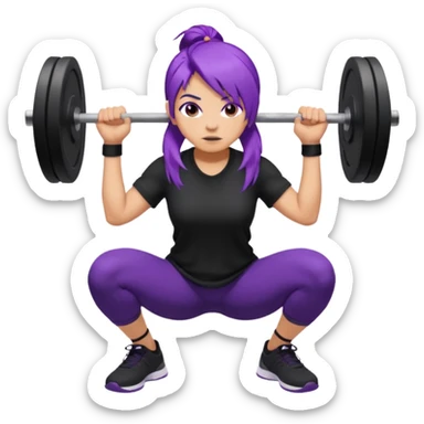 Cabelo roxo fazendo agachamento com uma blusa grande preto sticker