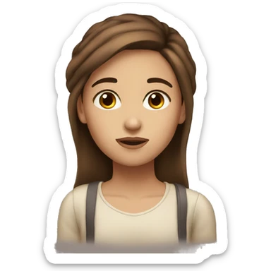 girl brown hair brown eyes thinking sticker