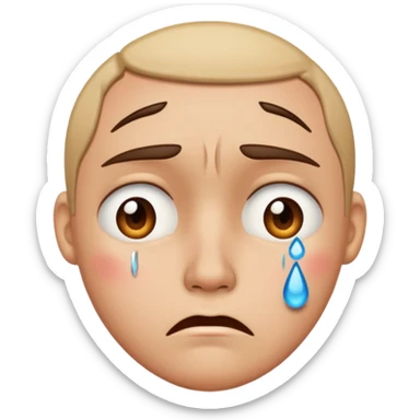 A disappointed face with tears and broken hearts around it sticker