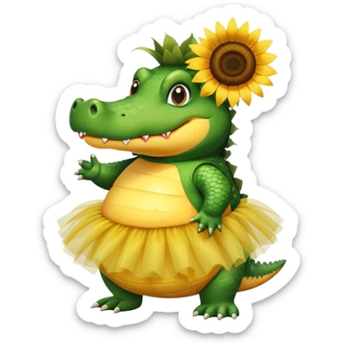 fat alligator with a tutu cute with sunflower circling face sticker