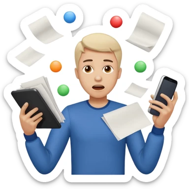 an emoji that depicts a product manager juggling work with panic sticker