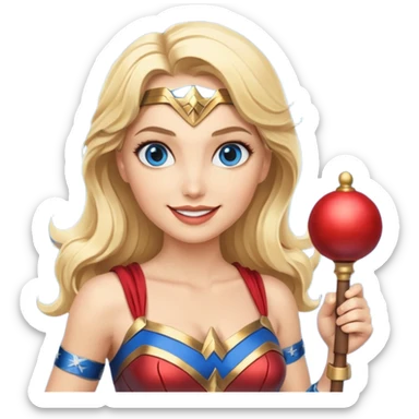 Blonde blue eyes Wonder Woman holding bell and baton sticker