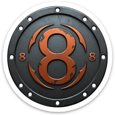 Minimal emoji, gothic metal coin made of black steel, engraved number 8 at the center, ancient industrial aesthetic, worn metal texture, no glow, no neon, flat emoji design, centered, transparent background sticker