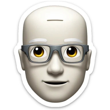 Robotic Cyborg head with fair skin, flat top haircut, rectangular glasses, circuits and smiling  sticker