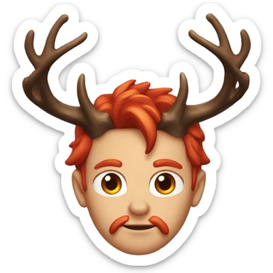 a demon with red hair and black highlights at the end with deer antlers on his head sticker
