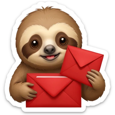 A sloth holding a red invitation in his hand sticker