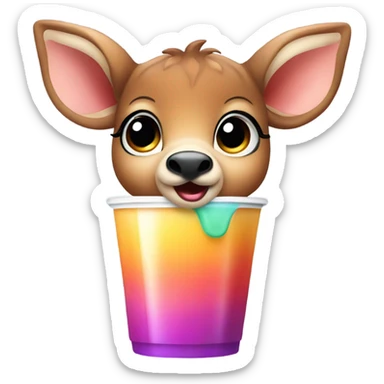 Baby deer drinking iced coffee sticker