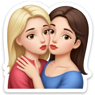 Girl holding girl face and kissing them on cheek sticker