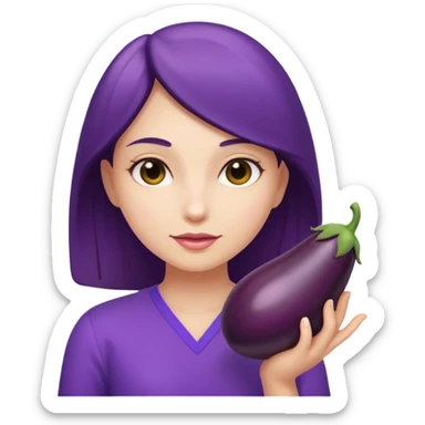 girl holding brinjal sticker
