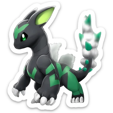 Shiny Black Grey White and Dark-Green Trico-Nargacuga-Silvally-Absol-fusion sticker