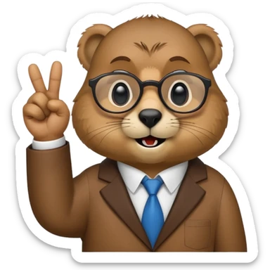 Create a version of the "nerd emoji with finger pointing up" meme with the face of a groundhog. Be sure he has glasses, buck teeth, and a smarmy "um, actually..." look on its face sticker