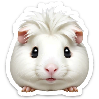 Cinematic Comical White Guinea Pig Portrait Emoji, Head tilted dramatically with an exaggeratedly amused expression, featuring a glossy, pristine white fur with an adorably scrunched face, wide, expressive dark eyes filled with playful disbelief, Simplified yet hilariously expressive features, highly detailed, glowing with a slightly sassy glow, high shine, dramatic yet playful, stylized with an air of cheeky mischief, bright and endearing, soft glowing outline, capturing the essence of a spirited and over-the-top guinea pig, so meme-worthy it feels like it could side-eye its way into internet fame instantly! sticker