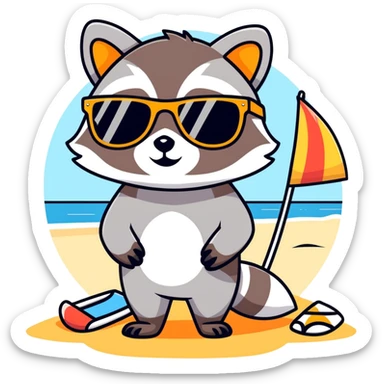 raccoon with sunglasses on a beach sticker