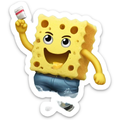 sponge dancing on water smoking a cigarette sticker