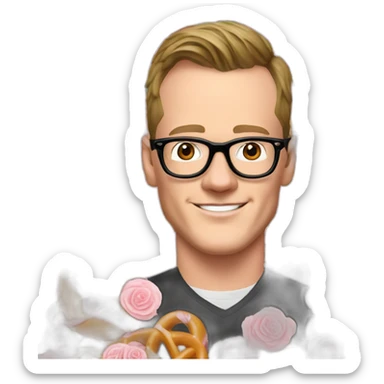 Jonathan Toews wearing glasses as a pretzel with pastel roses sticker