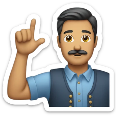 man with mustache and only his right arm straight and flat hand in the air sticker