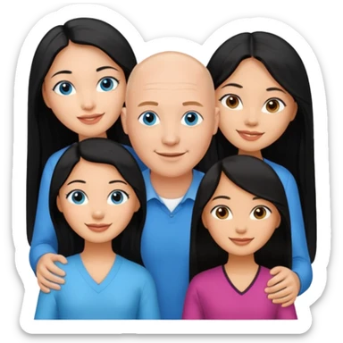 Bald white man blue eyes in love with Filipina woman 2 young Filipina girls long hair sticker