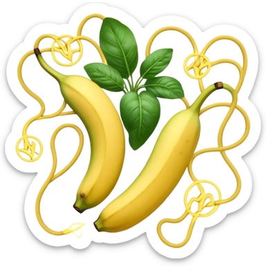 Golden banana, avocado, potatoes and spinach floating around a glowing nervous system and heart. Electrical waves connect these potassium-rich foods to nerves, heart and muscles, showing how potassium supports electrical stability and fluid movement in the body. sticker