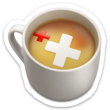 "A cup of hot soup with a red cross." sticker