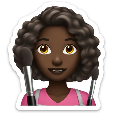 Make makeup artist holding makeup brush dark skin and   long hair sticker