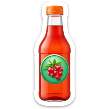 bottle of red berry juice, transparent or semi-transparent, simple screw cap green or orange or white, blank label optional, glass or PET plastic, iconic slim shape, vibrant liquid, soft lighting, 3D clean style, transparent background sticker