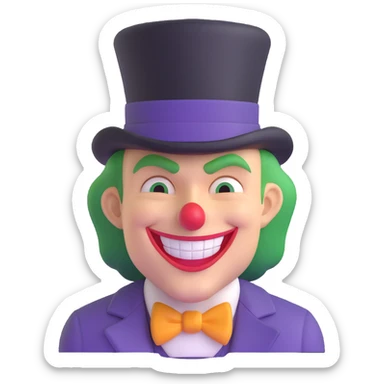 Joker with a wide grin and a top hat sticker