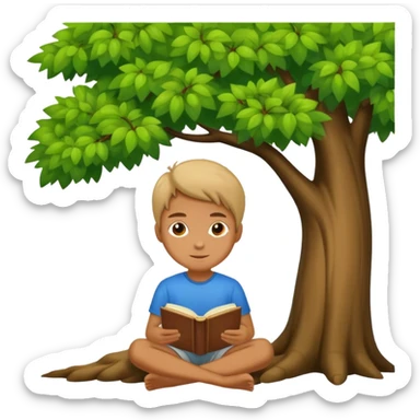 person sitting under a tree with an open book sticker