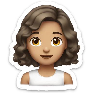 girl with asian skin brown eyes, brown wavy hair in a bob sticker