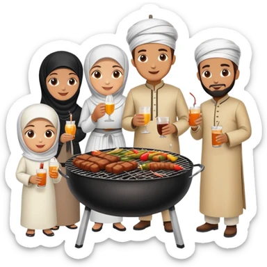 Turkish beautiful finished islamic family make bbq time sticker