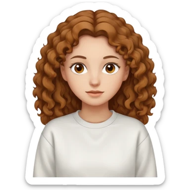 Una donna con una felpa semplice bianca,ha gli occhi marroni,i capelli marroni chiaro , c’è gli ha lunghi e ricci ma non troppo sticker