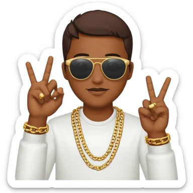 rapper emoji making a hand sign, gold chain, sunglasses sticker