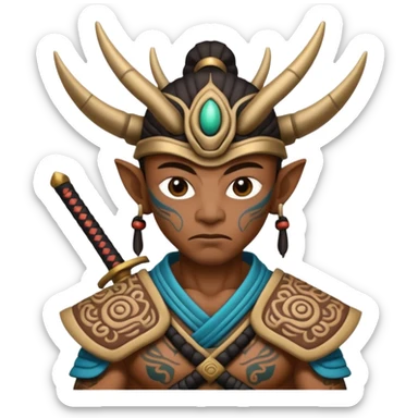 alien mayan ancient samurai with tatooed sticker