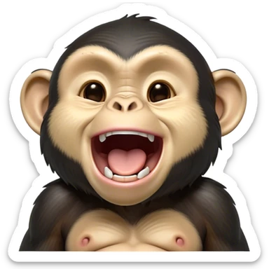 Cinematic Cute Yawning Chimpanzee Portrait Emoji, Head tilted slightly with a dramatic, wide-open yawn, showcasing a gently textured face with half-closed, drowsy eyes and an open, relaxed expression, Simplified yet irresistibly adorable features, highly detailed, glowing with a soft, cozy glow, high shine, relaxed yet expressive, stylized with a dash of whimsical primate charm, soft glowing outline, capturing the essence of a drowsy yet affectionate guardian that seems ready to stretch out for a nap! sticker
