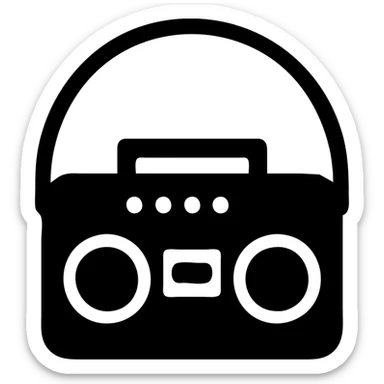 A boombox in a black filled icon style, with a shoulder strap. sticker