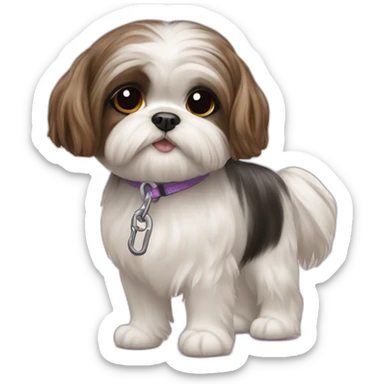 girl walking shih tzu on leash sticker