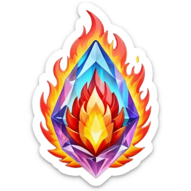 Red flaming crystal with a $ carved into the center of the crystal. sticker