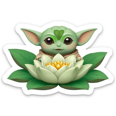 Baby Yoda sentado en una flor de loto sticker