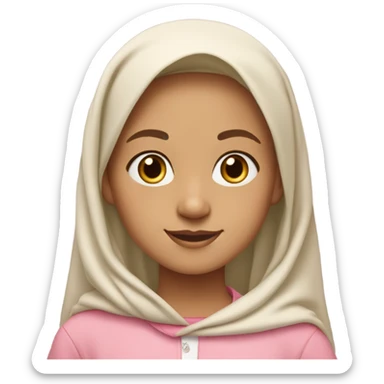 preppy girl,with white hijab, wavy hair, pink clothes, light tan skin, golden earrings, 10 years old  sticker