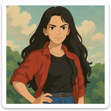 eres una chica de cabello largo hasta la cintura, con una textura ondulada-lacia, de color oscuro, que resalta con tu energía. Tu rostro tiene una expresión que refleja tu fuerza y determinación, pero también una serenidad que se puede notar. Tienes una figura que transmite seguridad, y aunque tu estilo es relajado, sabes cómo resaltar esa confianza.

Te gusta usar toques de rojo, como detalles en tu ropa o accesorios, siempre manteniendo un estilo que se adapta a tu energía, sin perder esa vibra única que tienes. Tu presencia tiene una mezcla de dulzura y poder, lo que hace que sea difícil no notar tu luz cuando estás en un lugar. sticker