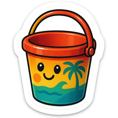 A cheerful beach bucket with a summer pattern, ready for a day of fun. sticker