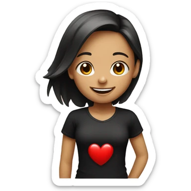 smiling girl in black shirt with red heart  sticker
