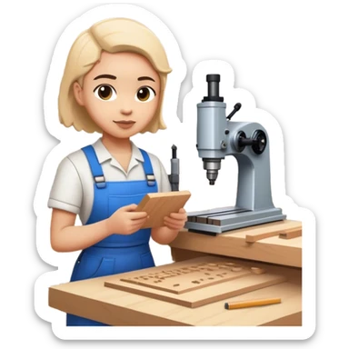 isometric fabricator working in creative workshop cnc machine woodshop school teacher sticker