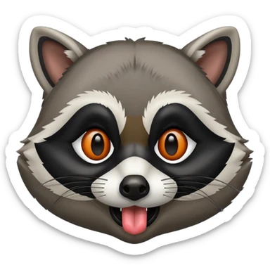 a raccoon with its tongue out with not red eyes  sticker
