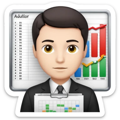 male dark short hair auditor with spreadsheet emoji sticker