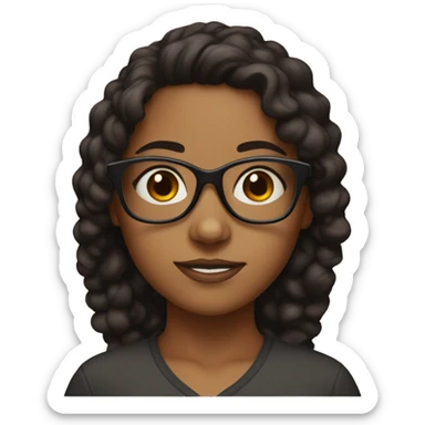 Brownish girl with dark brown curls and black glasses sticker