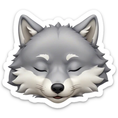 Meme-Worthy Cute Sleeping Wolf Portrait Emoji, Head resting peacefully with a contented smile, showcasing a robust build and a luxuriously soft grey and white Fur, eyes shut in a serene, restful nap, Simplified yet hilariously adorable features, highly detailed, glowing with a soft, drowsy light, high shine, relaxed and utterly lovable, stylized with an air of playful laziness, bright and heartwarming, soft glowing outline, capturing the essence of a comically sleepy wolf, so meme-worthy it feels like it could instantly become the next viral sensation of adorable slumber! sticker